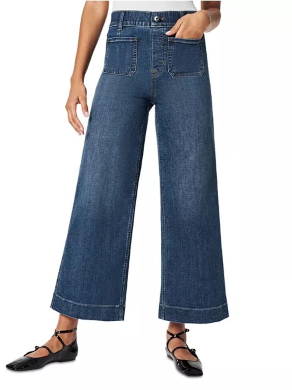 SPANX High Rise Cropped Wide Leg Jeans Washed Indigo Size Medium Petite - Picture 2 of 13